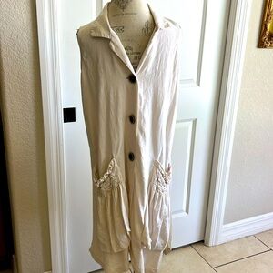 EUC For Cynthia cream sleeveless linen button-down, gunnysack dress Large
